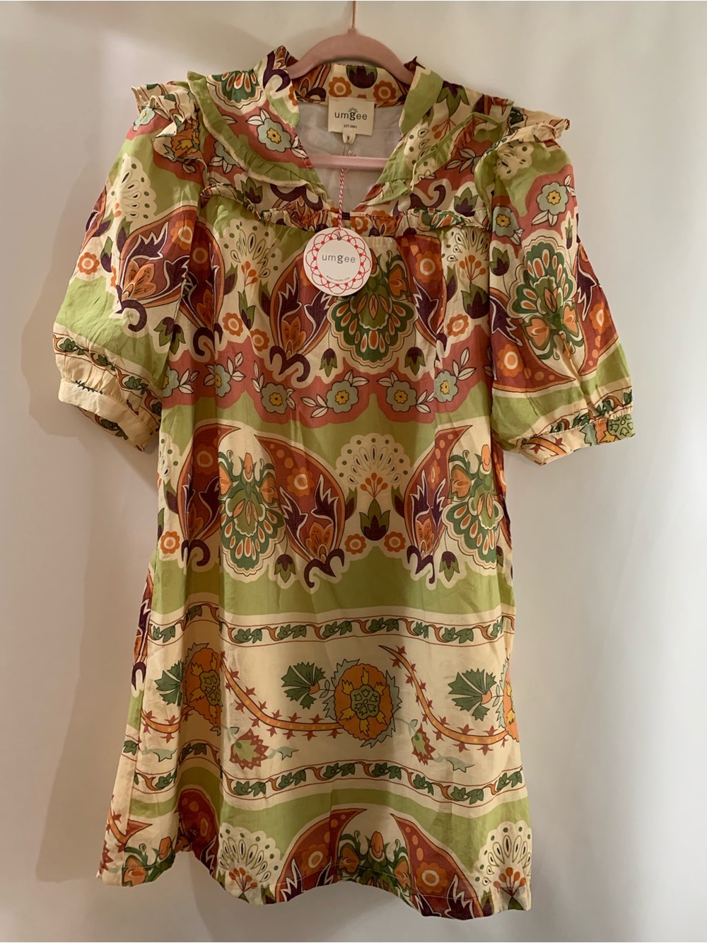 Umgee Olive, Cream & Rust Floral Puff Sleeve Mini Dress